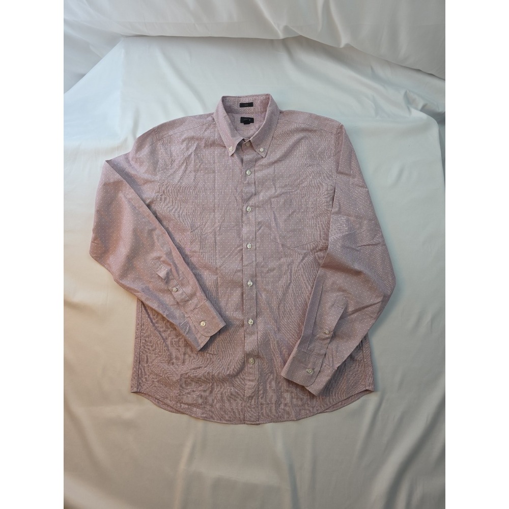 J. Crew Shirt Men's Large Slim Long Sleeve Pink Red Preppy 100% Cotton White Dot